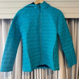 Youth Large 14/16 Lands End Thermoplume packable thin puffer jacket, Color Teal